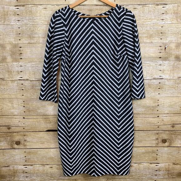 Taylor Inverted Zigzag Dress long sleeve Black White Womens size 6 - Picture 1 of 5